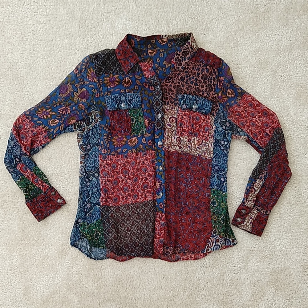 Long sleeve button down see-through blouse